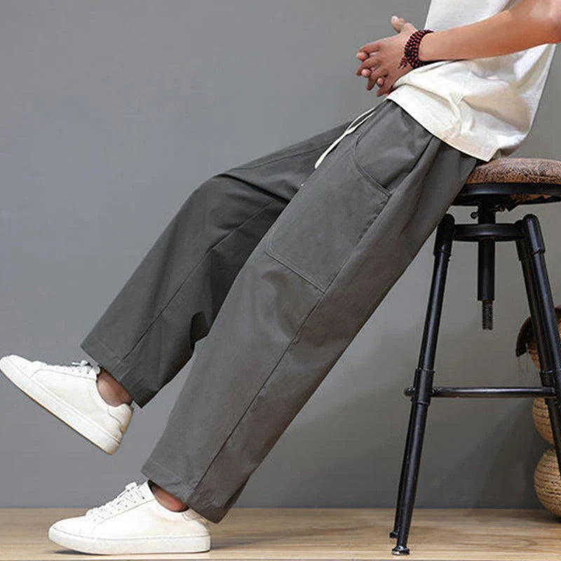 Buddha Stones Summer Solid Color Drawstring Straight Leg 7-8 Length Men's Pants With Pockets