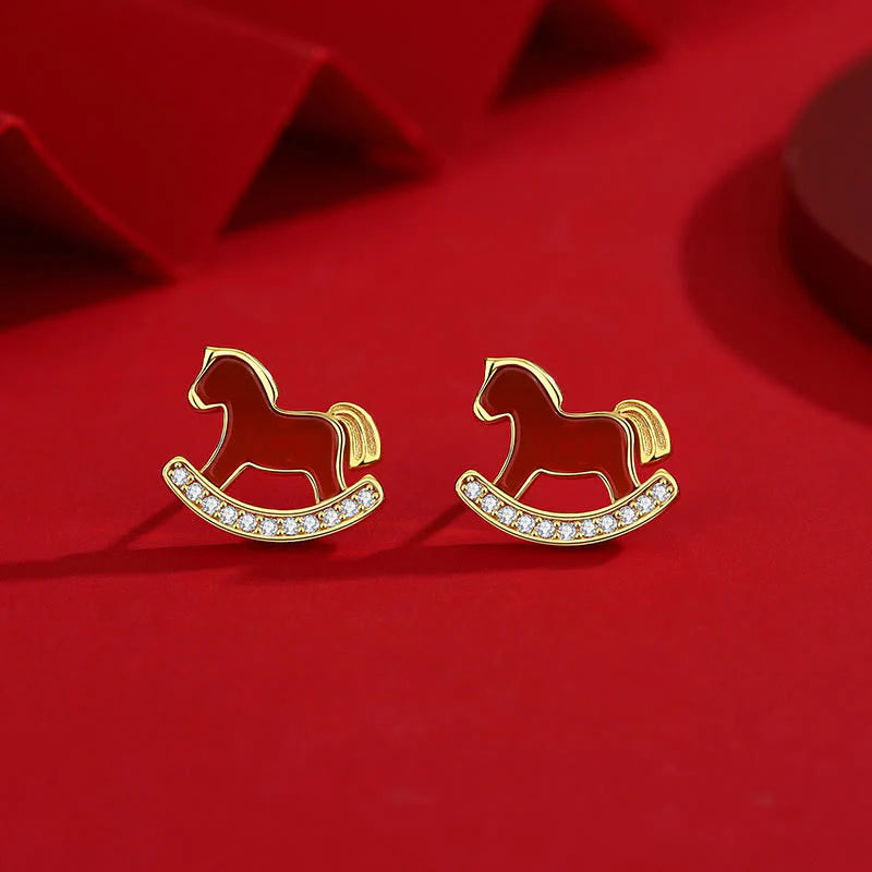 Buddha Stones 925 Sterling Silver Year Of The Horse Design Red Agate Confidence Earrings