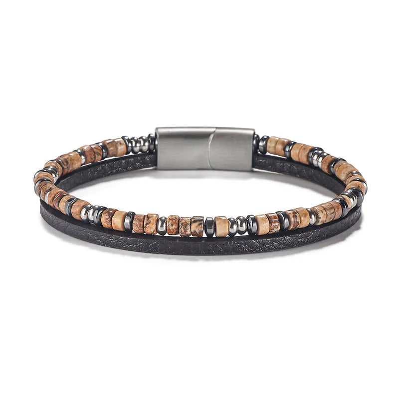 Buddha Stones Lapis Lazuli Tiger Eye Bead Balance Leather Bracelet