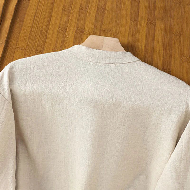 Buddha Stones Spring Solid Color Simple Hem Slit Design Cotton Linen Women's Shirt