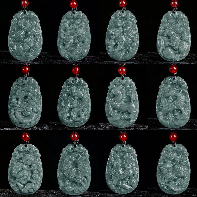 Buddha Stones Chinese Zodiac Jade Year of the Horse Luck Rope Necklace Pendant
