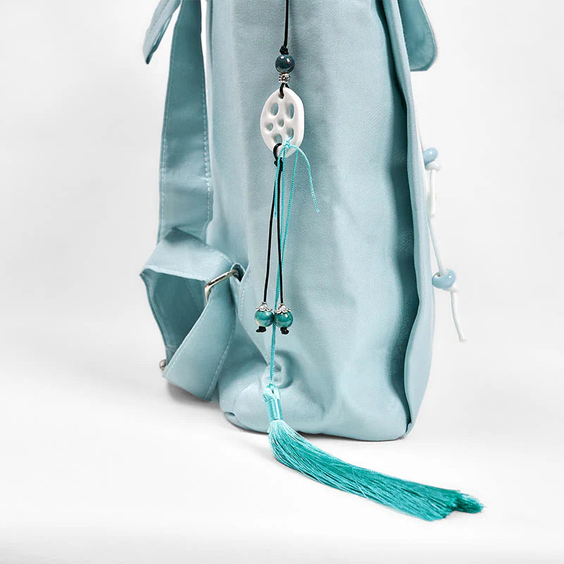 Buddha Stones Handmade Blue Lotus Embroidered Large Capacity Canvas Backpack