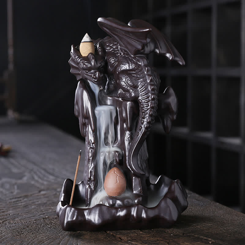Buddha Stones Nordic Dragon Ceramic Backflow Smoke Fountain Meditation Healing Incense Burner Led Ball Decoration