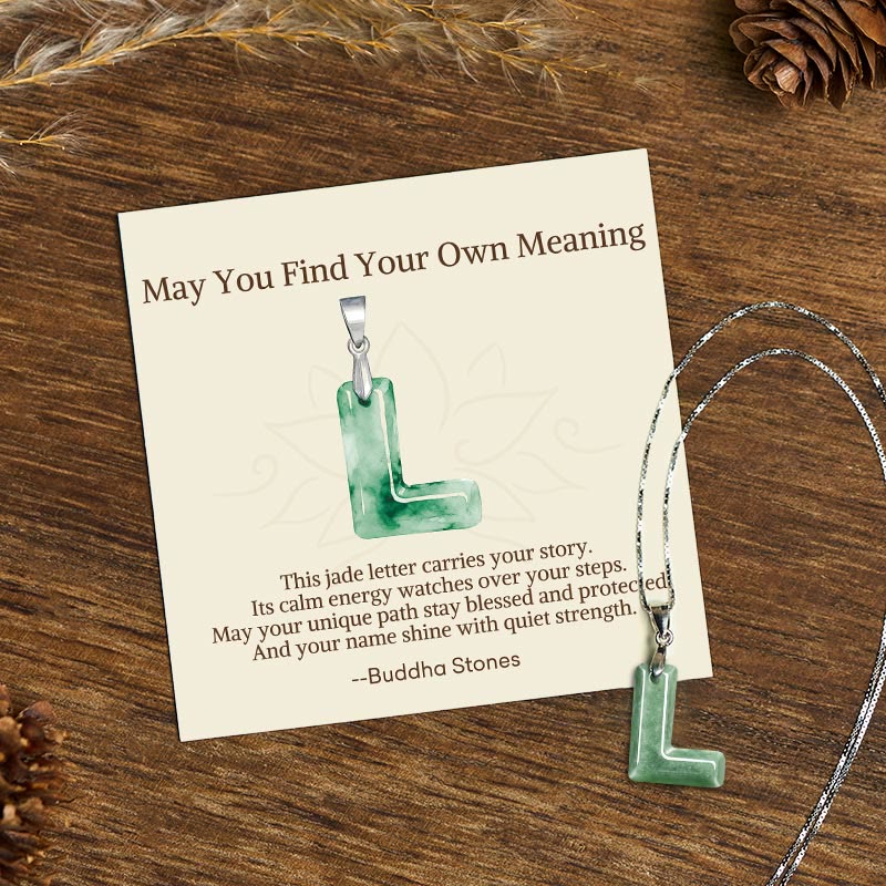 Buddha Stones May You Find Your Own Meaning Natural A-Z Letter Jade Titanium Steel Chain Necklace Includes Gift Message Card