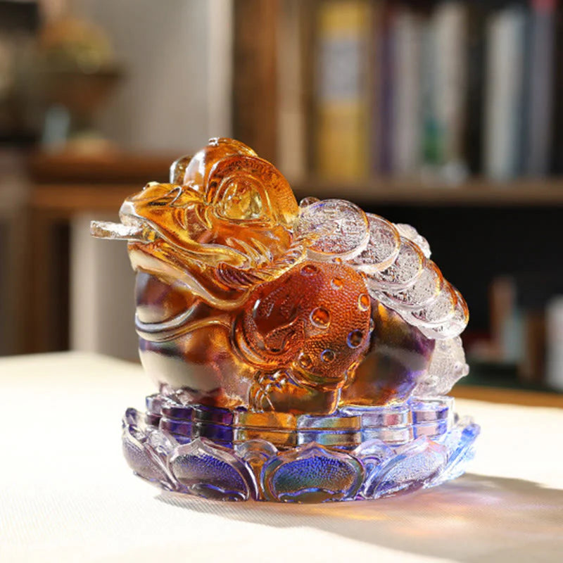 Buddha Stones Feng Shui Frog Coins Handmade Liuli Crystal Art Piece Wealth Home Office Decoration