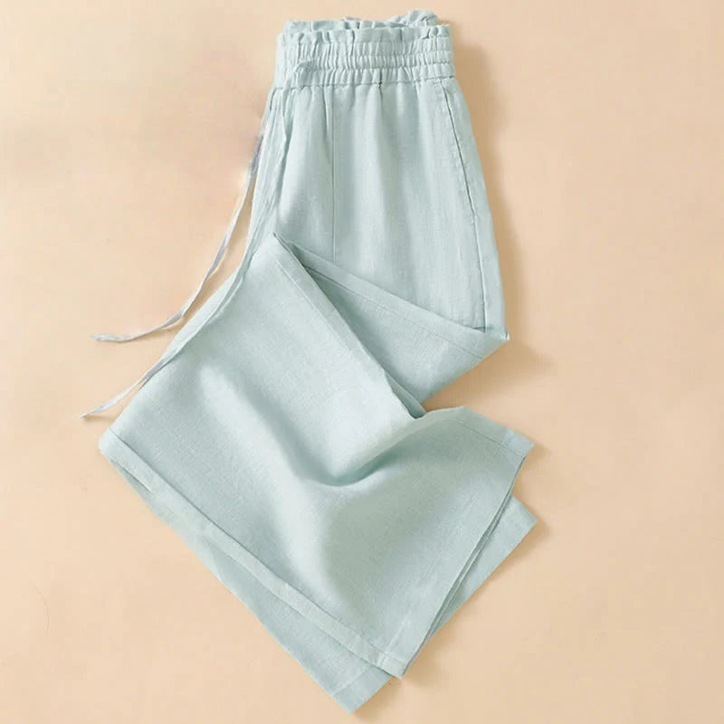 Buddha Stones Casual Straight Leg Design Cotton Women's 7-8 Length Wide Leg Pants With Pockets