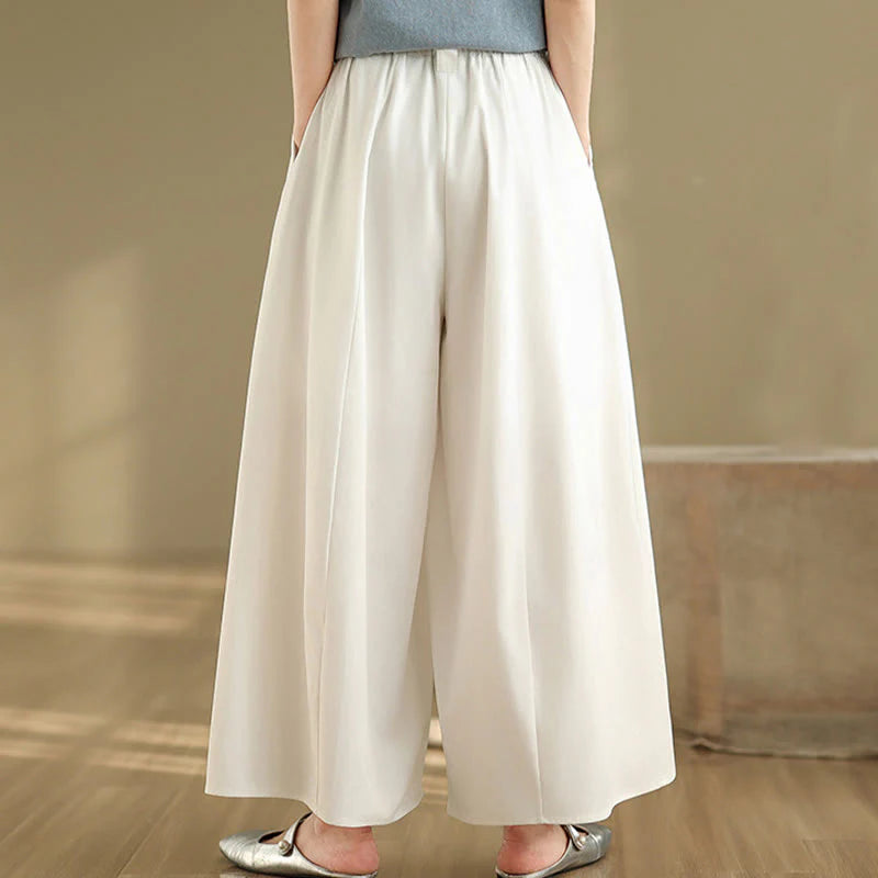 Buddha Stones Summer Vintage Lace-Up Women's Wide Leg Split Pants With Pockets