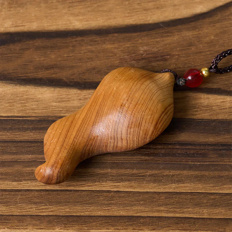 Buddha Stones Guanyin Kwan Yin Avalokiteśvara Lotus Leaf Platycladus Orientalis Wood Wealth Necklace Pendant