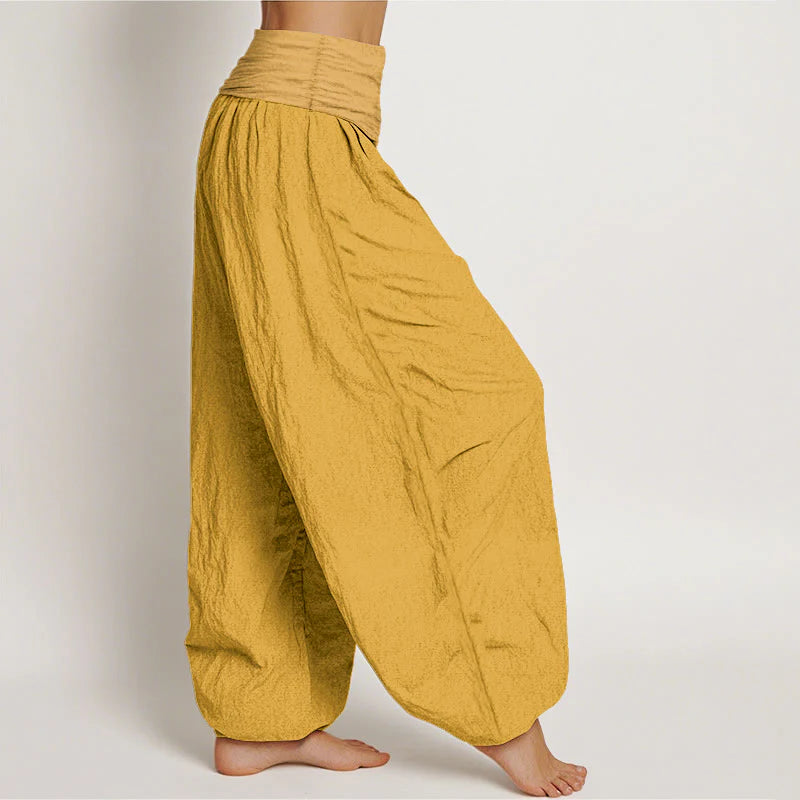 Buddha Stones Goldenrod Women's Pure Cotton Elastic Waist Harem  Pants