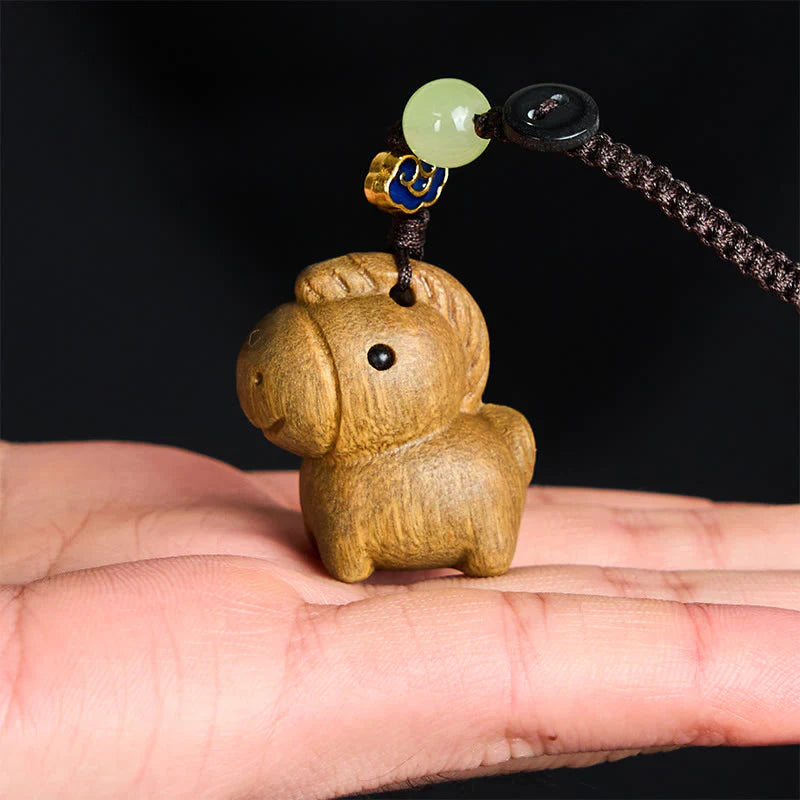 Buddha Stones Hoping You Have a Joyful Year Year of the Horse Rainbow Eucalyptus Small Leaf Red Sandalwood Key Chain Includes Gift Message Card