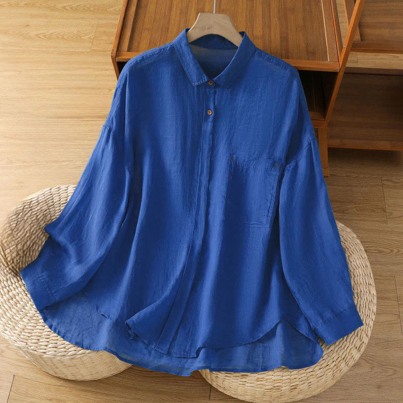 Buddha Stones Fall Commute Lapel Women's Long Sleeve Shirt With Pocket