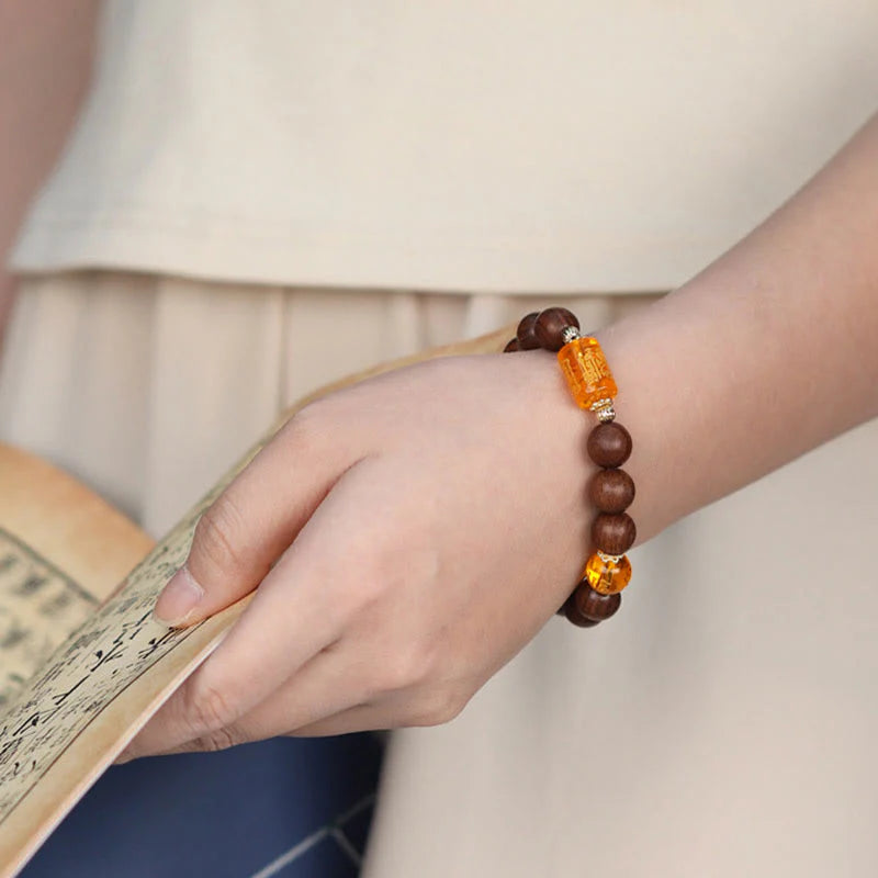 Buddha Stones Natural Phoebe Zhennan Wood Om Mani Padme Hum God Of Wealth Crystal Protection Bracelet (Extra 40% Off | USE CODE: FS40)