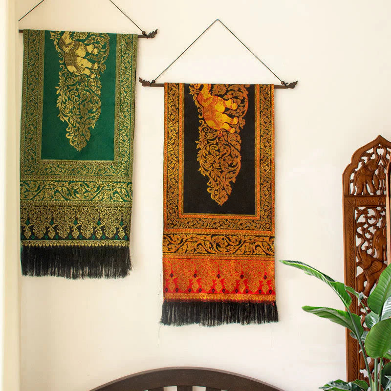 Buddha Stones Vintage Elephant Pattern Tassels Strength Table Runner Home Decoration (Extra 35% Off | USE CODE: FS35)