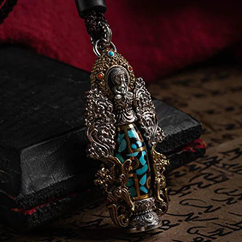 Buddha Stones Tibetan Nine-Eye Dzi Bead Turquoise Buddha Wealth Rotation Necklace (Extra 30% Off | USE CODE: FS30)