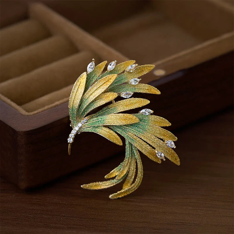 Buddha Stones Phoenix Feather Strength Copper Brooch