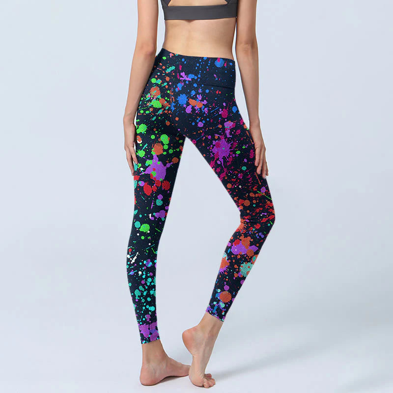 Buddha Stones Black Splash Ink Print Exercise Leggings Women's Yoga Pants