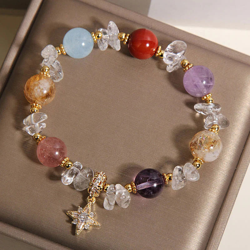 Buddha Stones Natural Various Crystal Clear Quartz Zircon Hexagram Charm Healing Bracelet