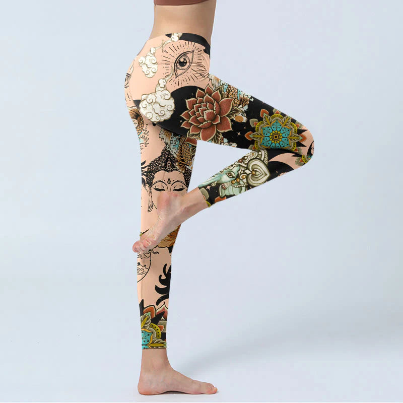 Buddha Stones Lotus Ganesh Mandala Evil Eye Koi Fish Yin Yang Shape Gym Leggings Women's Yoga Pants