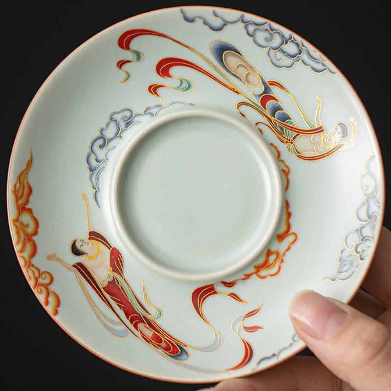 Buddha Stones Thangka Dragon Buddhas Dunhuang Ceramic Gaiwan Sancai Kung Fu Tea Cup And Saucer With Lid Gift Box 180ml