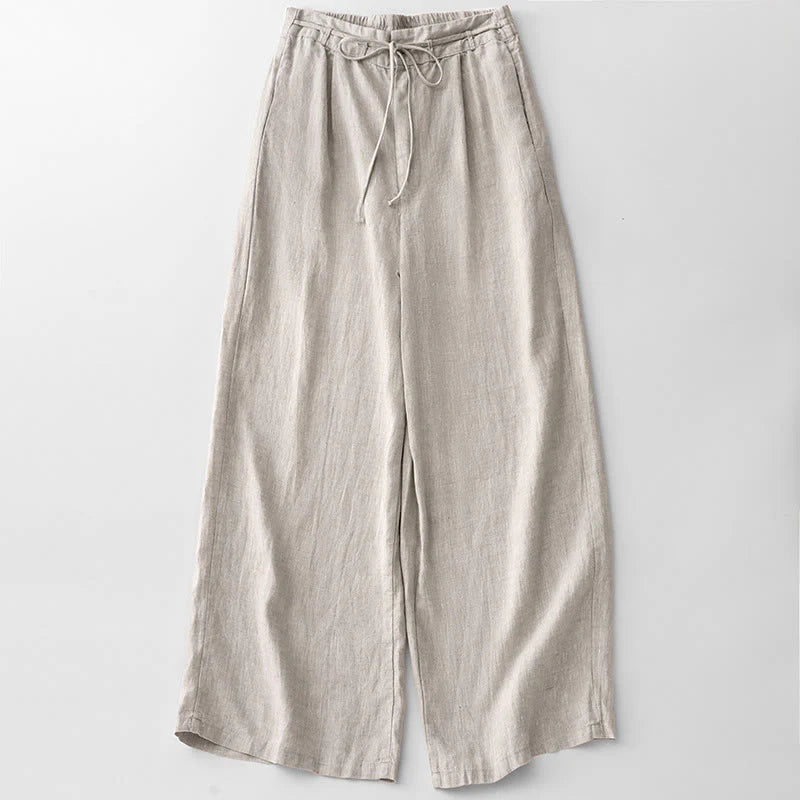 Buddha Stones Casual Solid Color Rope Women's Cotton Pants With Pockets