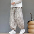 Buddha Stones Fall Texture Drawstring Design Corduroy Cotton Linen Men's Harem Pants With Pockets