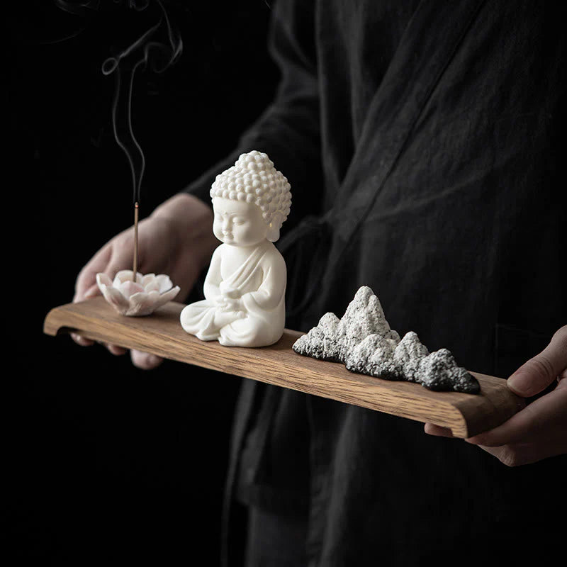 Buddha Stones Lotus Flower Tathagata Kwan Yin Avalokitesvara Ksitigarbha Meditation Ceramic Stick Incense Burner Decoration