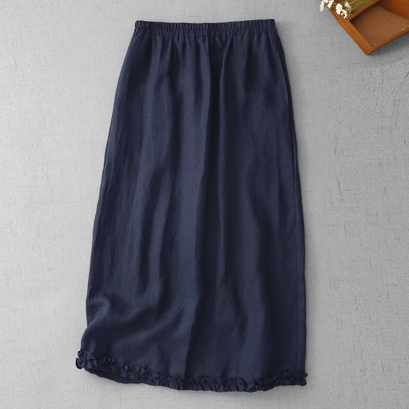 Buddha Stones Commute Elastic Waistband Pleated Hem Capri Length Women's Lined Skirt With Pockets