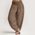Buddha Stones Pure Cotton Plain Tan Women's Elastic Waist Harem Pants