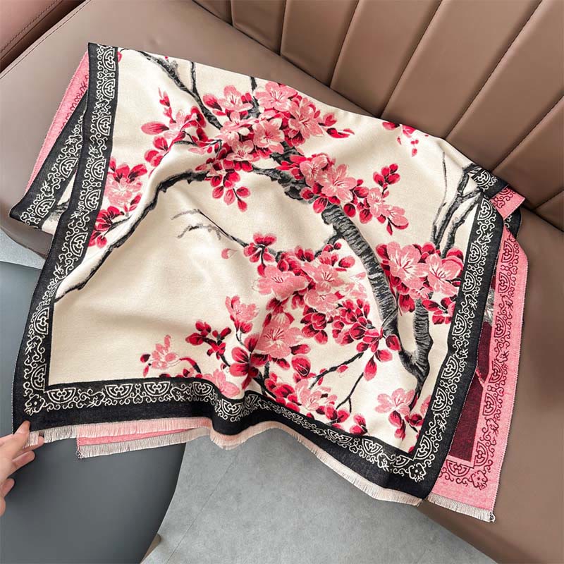 Buddha Stones Fall Peach Blossoms Branches Pattern Soft Scarf Shawl