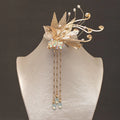 Buddha Stones Traditional Chinese Golden Leaf Flower Tassel Hair Clip