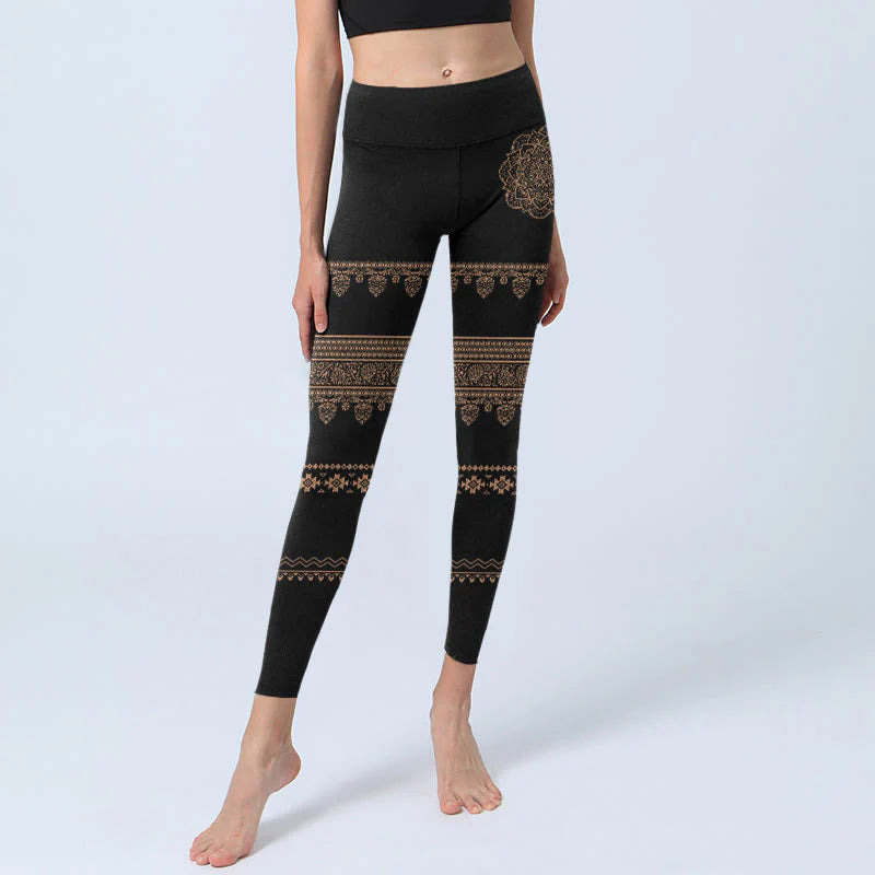 Buddha Stones Mandala Floral Leaf Pattern Gym Leggings Women's Yoga Pants