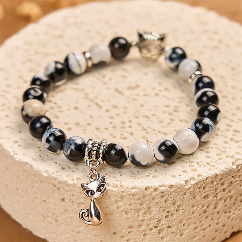 Buddha Stones Sending Love and Joy to Your Cat Cat Agate Bracelet Includes Gift Message Card