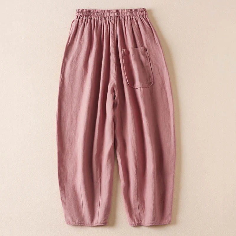 Buddha Stones Summer Small Flower Embroidery  Harem Pants With Pockets