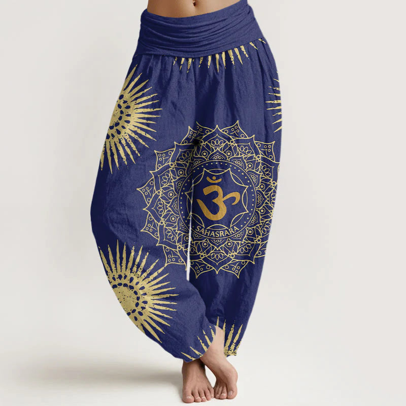 Buddha Stones Cotton Casual Mandala Om Symbol Sun Pattern Women's Harem Pants
