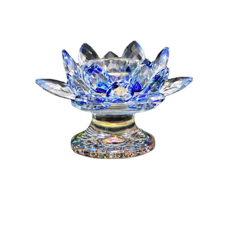 Buddha Stones Lotus Flower Crystal Candle Holder Home Office Offering Decoration