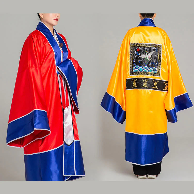 Buddha Stones Wudang Crane Embroidery Long Wide Sleeve Unisex Taoist Robe Gown Kimono For Qigong Tai Chi Ceremony