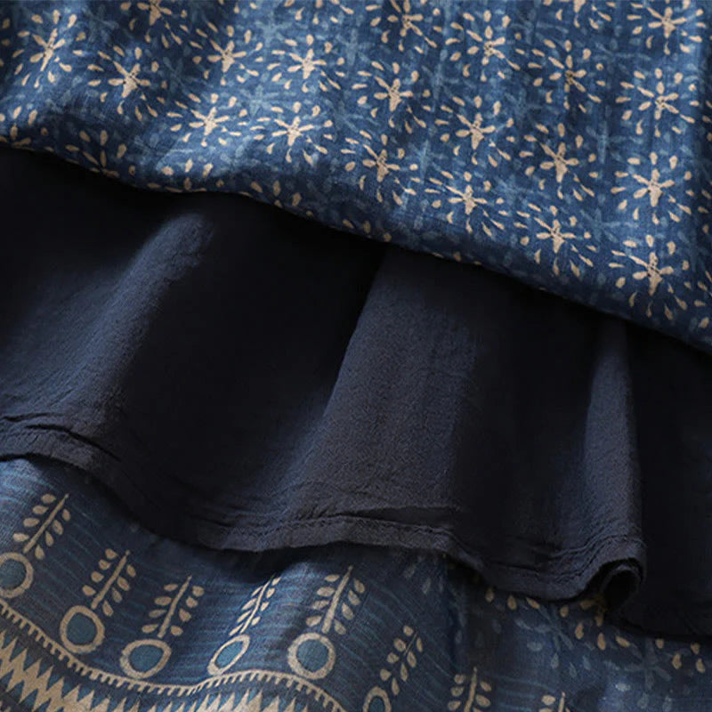 Buddha Stones Vintage Ethnic Floral Pattern Lined Drawstring Women's Skirt With Pockets