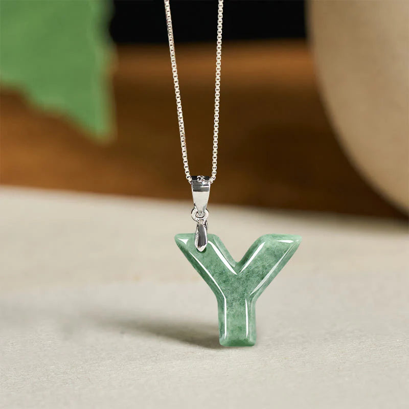 Buddha Stones May You Find Your Own Meaning Natural A-Z Letter Jade Titanium Steel Chain Necklace Includes Gift Message Card