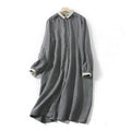 Buddha Stones Commute DimGray Plaid Lantern Long Sleeve Cotton Linen Midi Dress With Pockets