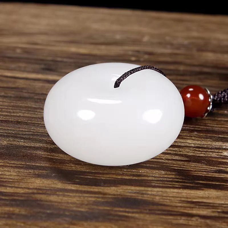 Buddha Stones Round Hetian White Jade Peace Buckle Blessing Necklace Pendant (Extra 30% Off | USE CODE: FS30)