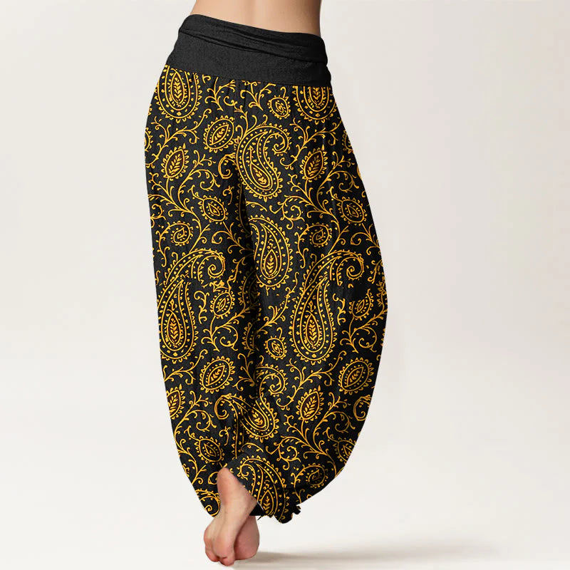 Buddha Stones Cotton Brightly Colored Paisley Style Pattern Women's Elastic Waist Harem Pants
