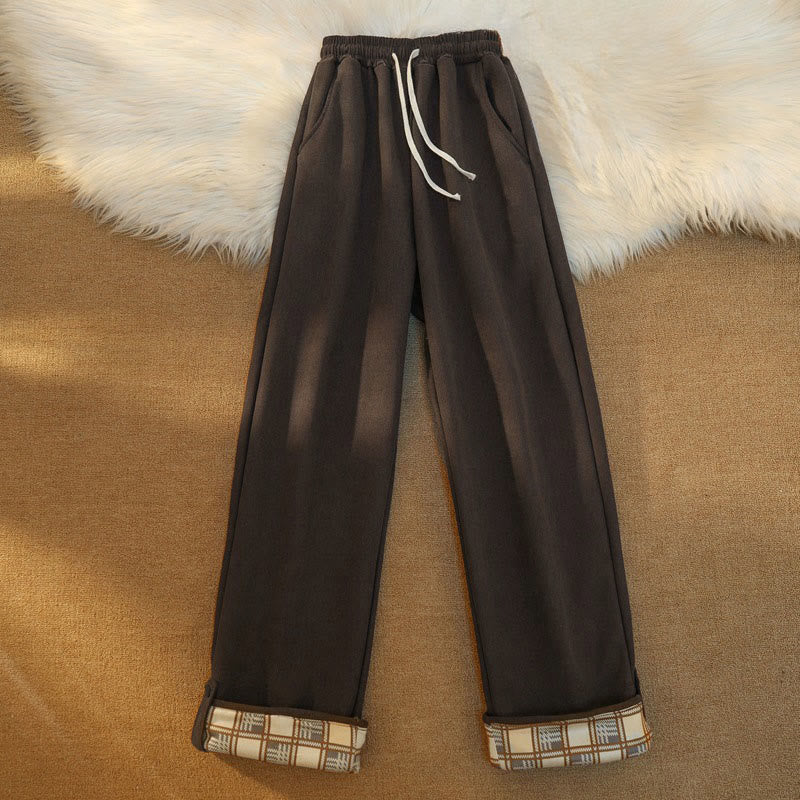 Buddha Stones Women's Patchwork Cotton Corduroy Fleece-Lined Wide Leg Pants With Pockets