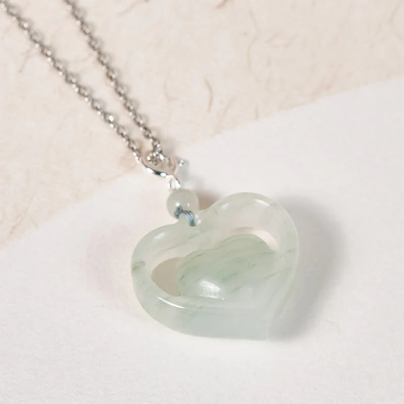 Buddha Stones Hollow Love Heart Jade Abundance Necklace Pendant