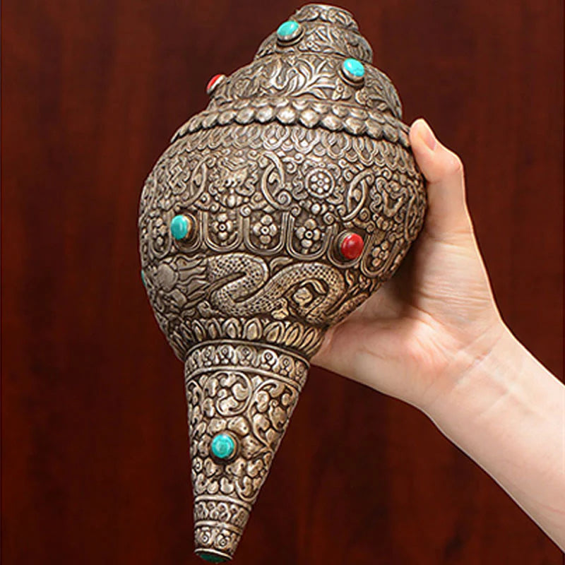 Buddha Stones Tibetan Handmade Natural Shankha Engraved Eight Auspicious Symbols Conch Shell Lucky Home Decoration