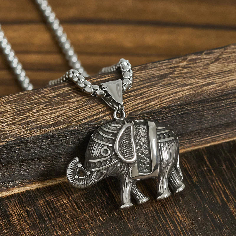Buddha Stones Titanium Steel Elephant Strengthen Necklace Pendants