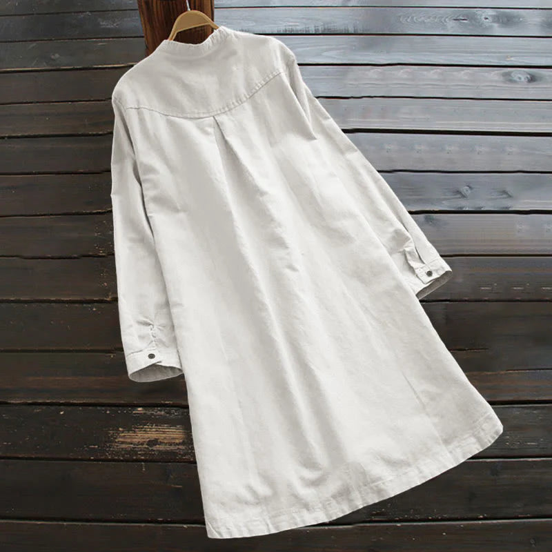 Buddha Stones Solid Buttons Long Sleeve Women's Shirt With Pockets