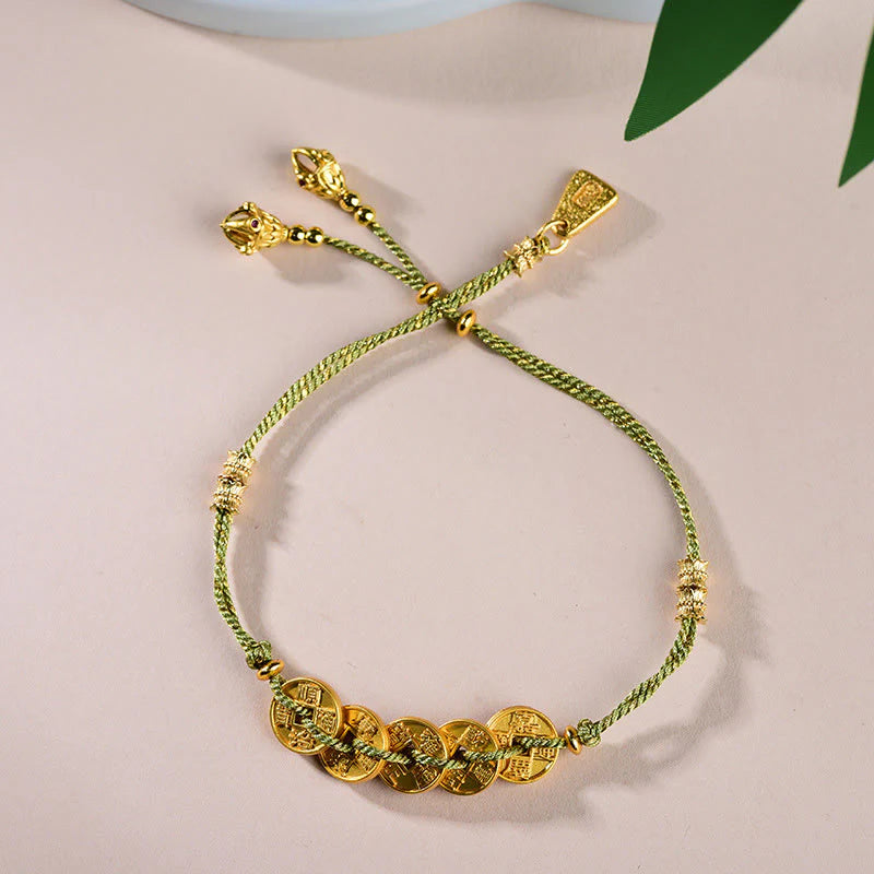 Buddha Stones Five-Emperor Coins Copper Balance Hand-Woven String Bracelet