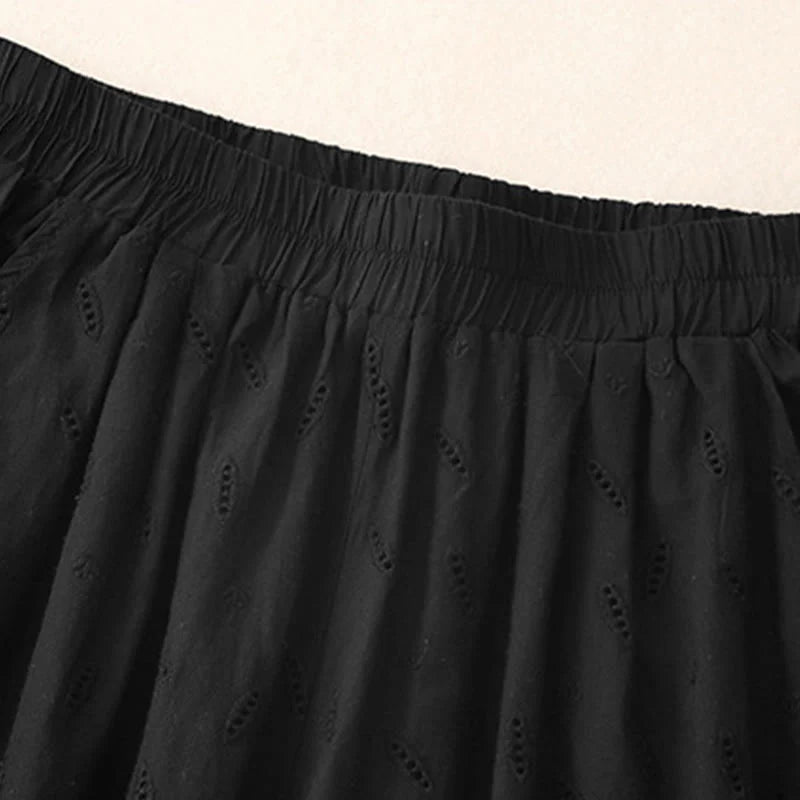 Buddha Stones Summer Vintage Embroidery Lace Hem Patchwork Design Women's Wide Leg Cotton Pants With Pockets
