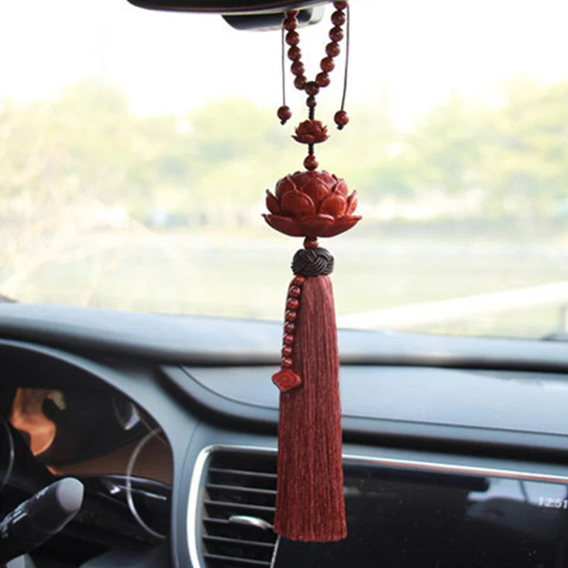 Buddha Stones Tibetan Small Leaf Red Sandalwood Lotus Luck Protection Tassel Decoration (Extra 35% Off | USE CODE: FS35)