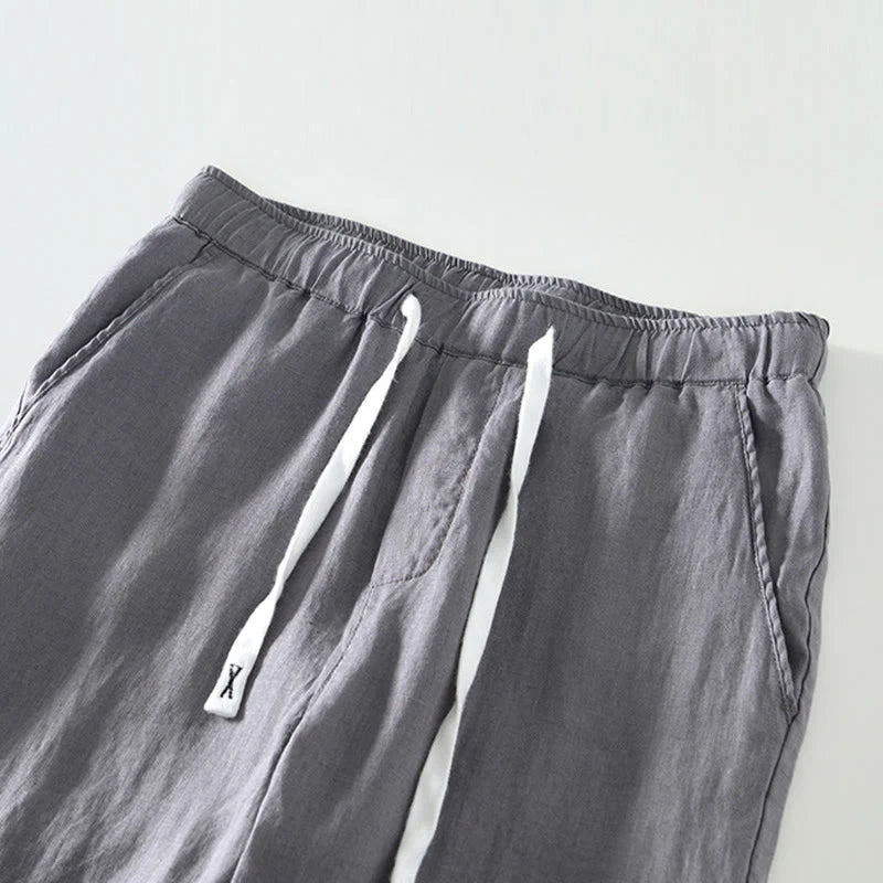 Buddha Stones Fall Solid Drawstring Elastic Waist Men's Linen Ankle-Length Pants With Pockets